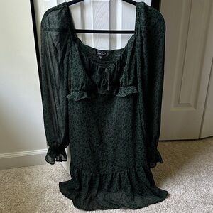 Chic Dark Green Patterned Dress